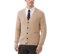 Kallspin Maglione da Uomo in Misto Lana con Maglia a Cavi e Scollo a V(caffè,L)