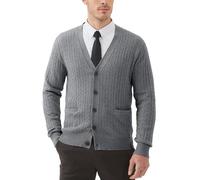 Kallspin Maglione da Uomo in Misto Lana con Maglia a Cavi e Scollo a V(Grigio Chiaro,XXL)