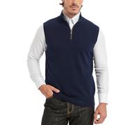 Kallspin Maglione da uomo in puro cotone con cerniera a un quarto e colletto alla coreana Business tinta unita maglia senza maniche, blu navy, L