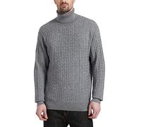 Kallspin Pullover da Uomo a Collo Alto in Maglia a Cavo Solido con Misto Lana e Manica Lunga(Grigio Chiaro, XL)