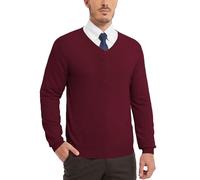 Kallspin Pullover da Uomo in Misto Lana con Scollo a V e Maniche Lunghe (Borgogna, XL)