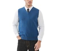 Kallspin Uomo Cotone Senza Maniche Maglie con Scollo a V Gilet in Maglia Pullover dal Taglio Rilassato(Blu, 3XL)