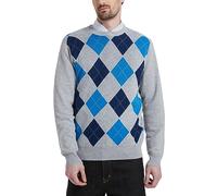 Kallspin Uomo Crewneck Argyle Knit Jumpers Maglia a Maniche Lunghe in Misto Lana Pullovers(Grigio Chiaro,3X-Large)