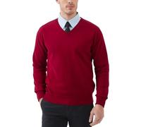 Kallspin Uomo Maglia a Maniche Lunghe con Scollo a V 100% Cotone Pullover Leggero Maglione Solido Casual Business(Rosso, XL