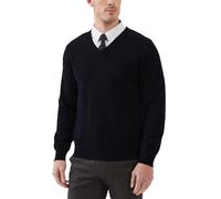 Kallspin Uomo Maglia a Maniche Lunghe con Scollo a V 100% Cotone Pullover Leggero Maglione Solido Casual Business(Nero, XXL