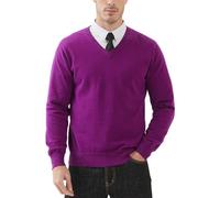 Kallspin Uomo Maglia a Maniche Lunghe con Scollo a V 100% Cotone Pullover Leggero Maglione Solido Casual Business(Viola, M