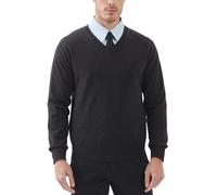 Kallspin Uomo Maglia a Maniche Lunghe con Scollo a V 100% Cotone Pullover Leggero Maglione Solido Casual Business(Grigio Scuro, XXL