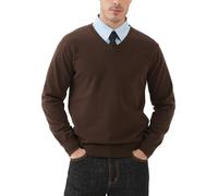 Kallspin Uomo Maglia a Maniche Lunghe con Scollo a V 100% Cotone Pullover Leggero Maglione Solido Casual Business(Marrone, M
