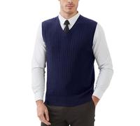 Kallspin Uomo Maglia in Misto Lana Lavorata a Cavo con Scollo a V e Senza Maniche(Blu Navy, L)