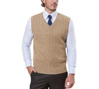 Kallspin Uomo Maglia in Misto Lana Lavorata a Cavo con Scollo a V e Senza Maniche(caffè, 2XL)