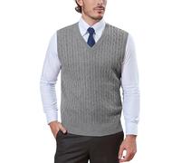 Kallspin Uomo Maglia in Misto Lana Lavorata a Cavo con Scollo a V e Senza Maniche(Grigio Chiaro, M)