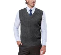 Kallspin Uomo Maglia in Misto Lana Lavorata a Cavo con Scollo a V e Senza Maniche(Grigio Scuro, M)
