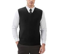 Kallspin Uomo Maglia in Misto Lana Lavorata a Cavo con Scollo a V e Senza Maniche(Nero, M)