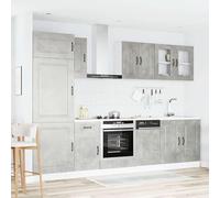 Kalmar - Set di mobili da cucina da 8 pezzi, grigio cemento, in legno con frontali in vetro, mobiletto sottolavello, armadietto da forno, pensili e pannello per lavastoviglie, set completo di mobili