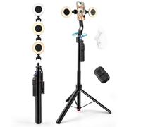 Kalofaye Treppiede per tracciamento automatico del viso, rotazione a 360°, supporto per iPhone e Android con luce, senza app, con telecomando e controllo gestuale, supporto per telefono da 70 pollici
