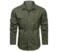 KaloKLU Camicia cargo da uomo a maniche lunghe, casual, in cotone, camicia militare, camicette nere, Army En8, XXL
