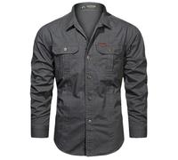 KaloKLU Camicia cargo da uomo a maniche lunghe, casual, in cotone, camicia militare, camicette nere, Gray9, L