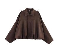 KaloKLU Giacca in pelle selvaggia da donna corta: morbida pelle sintetica con fodera in pile per bomber eccessivi, per strada, inverno, autunno, brevi look casual, 9#, L