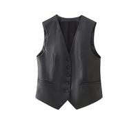 KaloKLU Gilet in Ecopelle per le Donne Pulsante Anteriore Vintage Scollo a V Senza Maniche Top Abbigliamento Donna Chic Top Top Top, Come foto, S