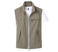 KaloKLU Gilet leggero softshell da uomo, chiusura lampo intera, asciugatura rapida, attività all'aperto, escursionismo, tempo libero, tasche multiple, pesca, giacca senza maniche, cachi, 5XL