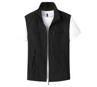 KaloKLU Gilet leggero softshell da uomo, chiusura lampo intera, asciugatura rapida, attività all'aperto, escursionismo, tempo libero, tasche multiple, pesca, giacca senza maniche, Nero , L