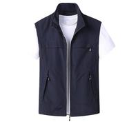 KaloKLU Gilet leggero softshell da uomo, chiusura lampo intera, asciugatura rapida, attività all'aperto, escursionismo, tempo libero, tasche multiple, pesca, giacca senza maniche, Blu, XL