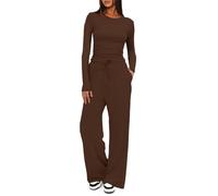 KaloKLU Set da 2 pezzi da donna, abiti autunnali 2025, maniche lunghe, gamba larga, tuta da allenamento, casual, lounge set abbinato, Caffè (lungo), L