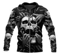 KaloKLU Tatuaggio Teschio Stampa 3D Hoodies Moda Uomo Felpa con Cappuccio Unisex Zip Giacca Moda Tuta, Felpa con cappuccio e cerniera., 3XL