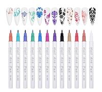Kalolary 12 Colore 3D Nail Art Pen, Smalto per Penna per Pittura Decorazioni Unghie per Disegno, Penna per Nail Art Fai Da te Graffiti Pen Manicure Bellezza per Halloween Natale (Metallica C)
