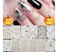 Kalolary 12 Fogli Adesivi per Nail Art Di Halloween Decalcomanie, Decalcomanie Autoadesive per Unghie Fai-da-te Consigli per Unghie per La Festa di Halloween, Include Zucca/Pipistrello/Fantasma