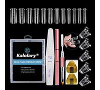 Kalolary 120pcs Unghie Finte Nail System Form con 5pcs Clip trasparente per unghie, 50pcs Guida Unghie Forme Lima per unghie e pennello poly uv gel a doppia estremità