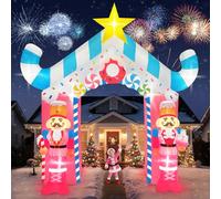 Kalolary 12FT Arco Gonfiabile di Natale, Xmas Blu Rosa Soldato Arco Gonfiabile Decorazione all'aperto, Buon Natale Blow Up Gonfiabile Gigante con Built-in luci per la Vacanza in Giardino