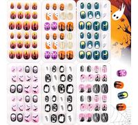Kalolary 144 pezzi Artificiale Halloween Unghie Finte Bambini | Halloween Unghie Finte Stampa Bambini Copertura Totale Acrilico con 2 pezzi Linguette Adesive Forniture Nail Casa Salone