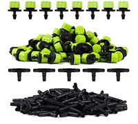 Kalolary 200pz Kit di Accessori per Micro Sistema Irrigazione a Goccia Automatica 100pz Verde Gocciolatore a Goccia 100pz Tee Connettore Tubo Gocciolatori Kit Irrigazione Orto