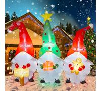 Kalolary 7.4 Piedi Natale Gonfiabile, 3 Gnomi Con Cartelli e Regalo Omino di Pan di Zenzero, Decorazione per Esterno Cortile Prato
