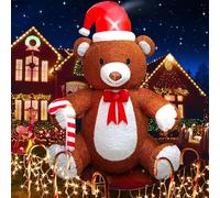 Kalolary 7 Piedi Orsetto Gonfiabile Natalizio, Orsetto Soffice Gonfiabile Natalizio con Cappello Babbo Natale Canna Gonfiabile Natalizia Interni all'aperto Casa Vacanze Cortile Prato Feste Giardino