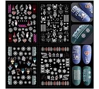 Kalolary Adesivi Unghie Natale, 5D Autoadesivi Adesivi Unghie Natale Snowflake Nail Art Rilievo Stickers Decalcomanie Nail Manicure Decalcomanie per Nail Decorazione Fai da Te (4 Fogli)