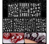 Kalolary Adesivi Unghie Natale, 5D Autoadesivi Adesivi Unghie Natale Snowflake Nail Art Rilievo Stickers Decalcomanie Nail Manicure Decalcomanie per Nail Decorazione Fai da Te (7 Fogli)