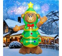Kalolary Decorazione all'aperto gonfiabile dell'orso fluffy di 7.1 FT, albero di Natale riempito orso gonfiabile con luce a LED incorporata per Feste (Orsetto di Natale soffice)