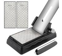 Kalolary Pietre Affilatura Diamantate con Guida Affilatura Pietra Affilare i Coltelli con Base Antiscivolo Pialle Set Pietre Affilatura Piastra Affilatura Diamantata Fine/Grossolana con Guida Angolare
