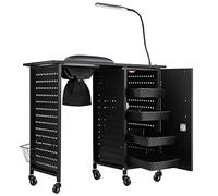 Kalolary Tavolo per manicure, stazione mobile per unghie, con collettore di polvere, 4 cassetti, lampade LED, poggiapolsi per tecnici, spa, salone di bellezza