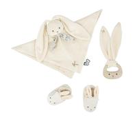 KALOO - Lapinoo - Cofanetto Nascita - Color Crema - 3 Accessori per Neonati - Doudou + Anello da Dentizione + Scarpine 11 cm - dalla Nascita, K218013