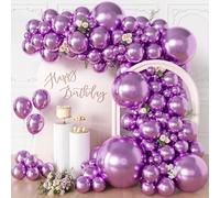 KALOR Palloncini viola metallizzati, 135 pezzi, diverse dimensioni, 91 cm, 45 cm, 36, 45, 30, 25 cm, palloncini in lattice opaco, kit ad arco per feste di compleanno, laurea, baby shower, anniversari