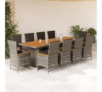 Kaloriko 11-TLG. Gruppo da giardino con cuscino grigio, polyrattan, regolabile in legno di acacia, resistente ai raggi UV, per terrazza e balcone