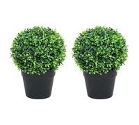 Kaloriko 2 alberi di bosso artificiali con vaso a forma di sfera, verde, 37 cm, in polietilene e polipropilene, decorazione realistica per interni ed esterni, ideale per soggiorno, ufficio, balcone