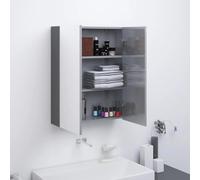 Kaloriko Armadietto da bagno con specchio, 60 x 15 x 75 cm, in MDF grigio lucido, con 2 ante, 3 scomparti, armadietto da bagno sospeso, per lavabo e lavabo