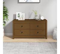 Kaloriko Armadio Marrone Ambra 100x40x54 cm in Legno Massello di Pino con Cassetti e Ripiani per Soggiorno, Cucina o Ingresso, Mobile Contenitore Rustico