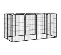 Kaloriko Box per cani in acciaio verniciato a polvere, 12 pezzi, 50 x 100 cm, nero, pieghevole e resistente alle intemperie, con porta e tetto, ideale come box per cuccioli, box per cani, recinto per