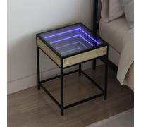 Kaloriko Comodino con LED Infinity Rovere Sonoma 40x40x51 cm mobile notte camera con specchio, luci RGB, supporto USB, ripiano stabile, arredo salvaspazio, soggiorno e dormitorio
