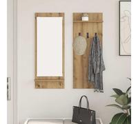 Kaloriko Comodino da parete in rovere Artisan, 70 x 10 x 90 cm, con 2 ripiani e specchio, per corridoio, soggiorno, camera da letto, design salvaspazio per ordine e spazio